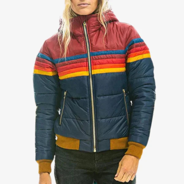 Maaike – Farbblock Pufferjacke mit Kapuze und Reißverschluss