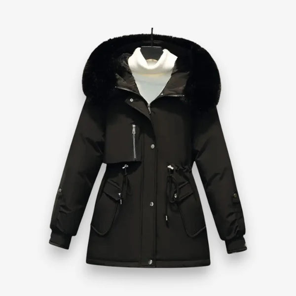 Femke – Steppjacke mit Pelzkragen und Reißverschluss