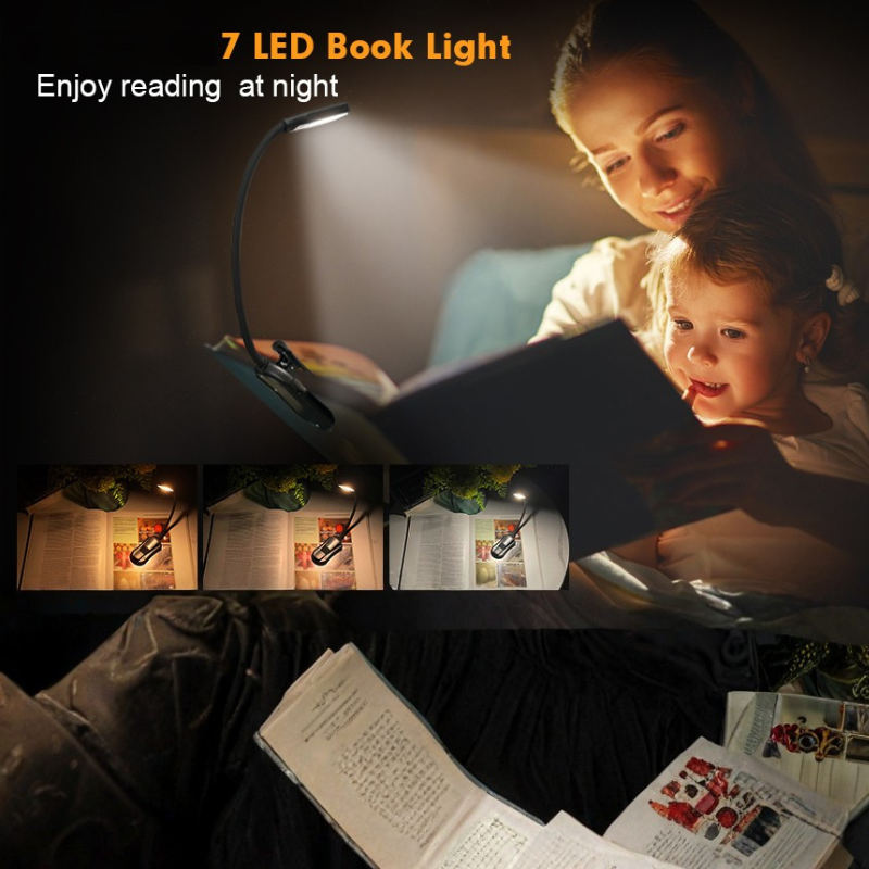 LED Leselampe Clip Buchlampe USB wiederaufladbar 7 LEDs