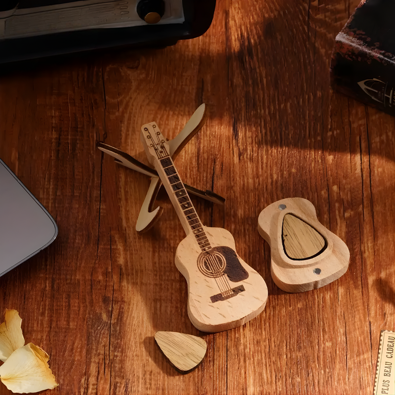 Pickrest - Gitarrenplektrenhalter aus Holz mit Ständer
