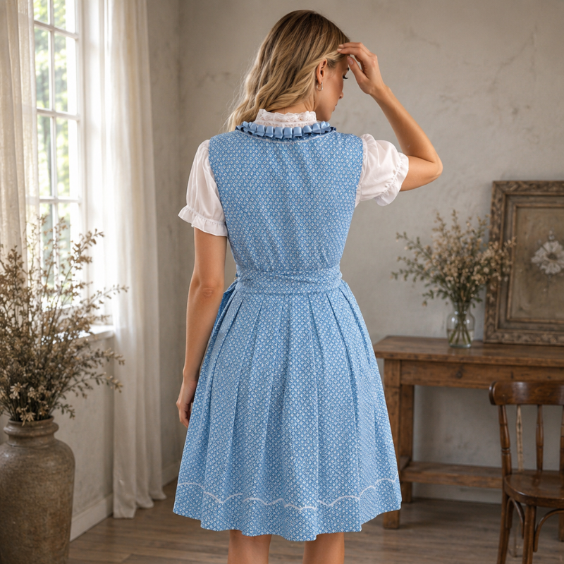 Damen-Dirndlkleid mit Stickereien und Schnürmieder