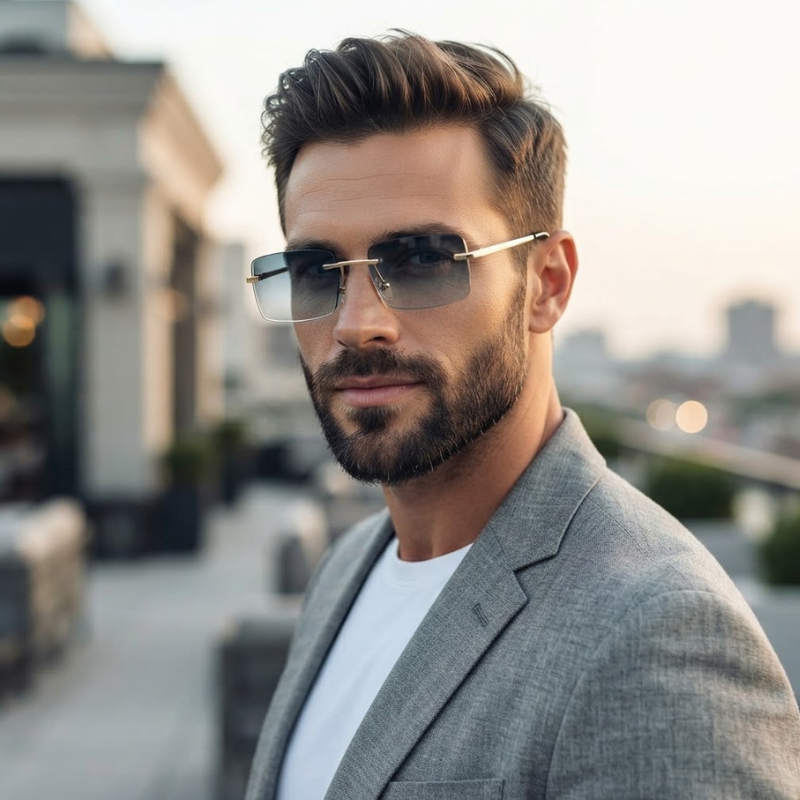 Rimvex - Randlose Sonnenbrille mit rechteckigen Gläsern und UV400-Schutz