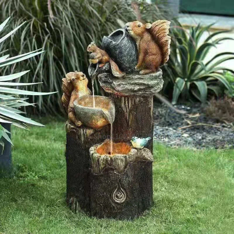 Solar Gartenbrunnen Ente & Eichhörnchen LED Wasserspiel