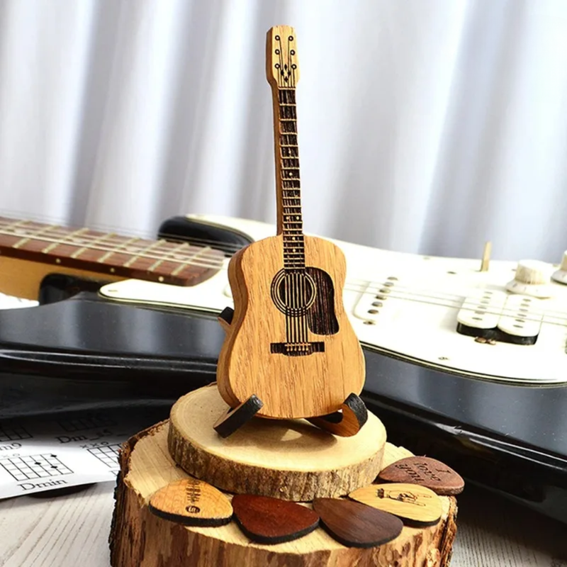 Pickrest - Gitarrenplektrenhalter aus Holz mit Ständer