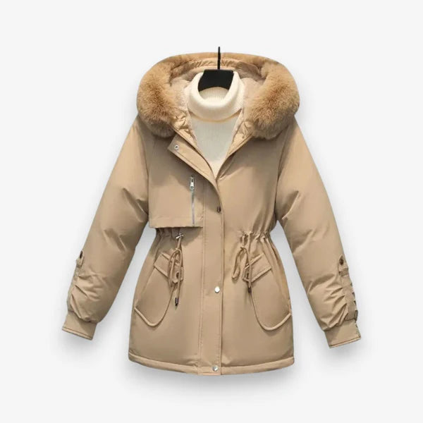 Femke – Steppjacke mit Pelzkragen und Reißverschluss