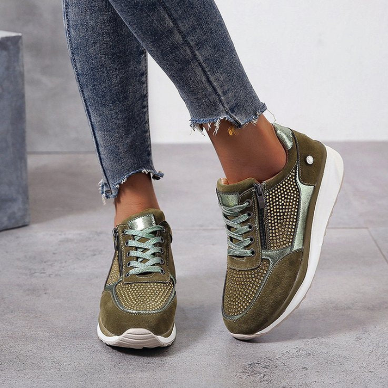 Sneavia - Damen-Plateau-Sneaker mit Reißverschluss und Zierschnürung
