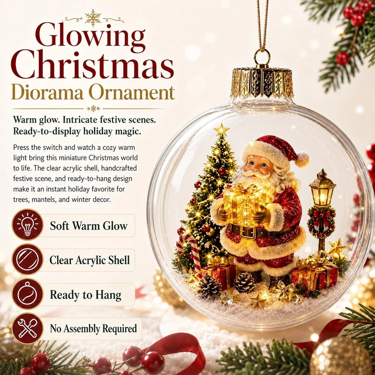 Noelglass - Beleuchteter Weihnachtsanhänger mit Miniatur-Winterszene