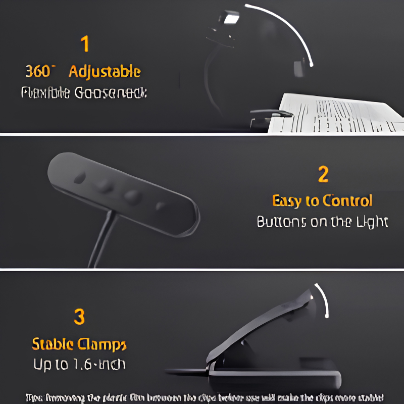 LED Leselampe USB wiederaufladbar mit Clip & Flexarm