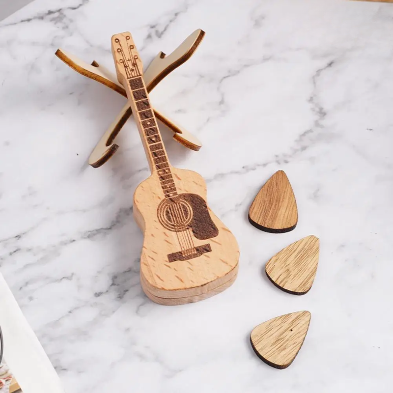 Pickrest - Gitarrenplektrenhalter aus Holz mit Ständer