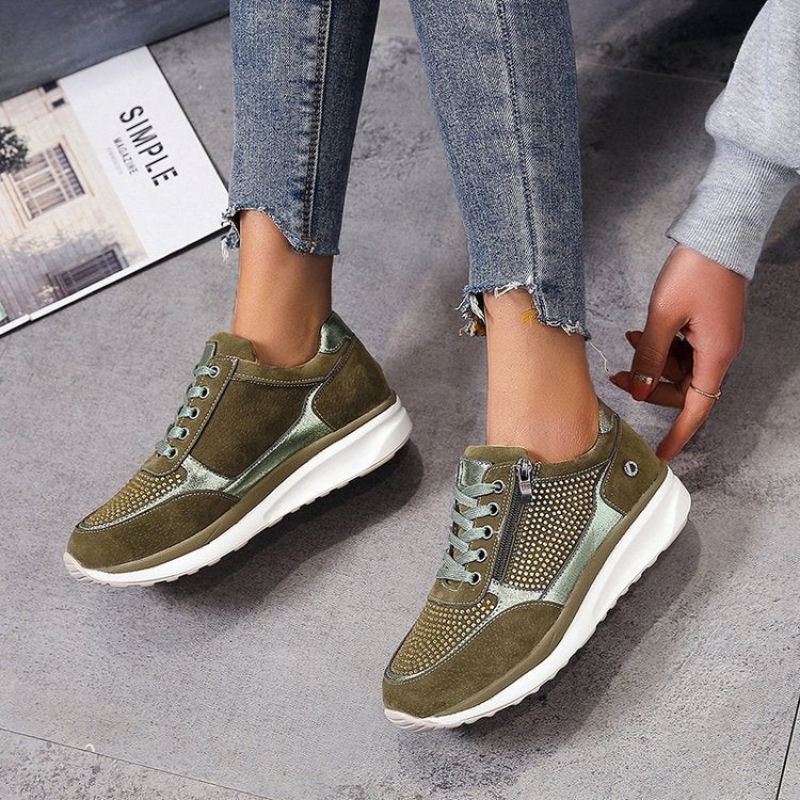 Sneavia - Damen-Plateau-Sneaker mit Reißverschluss und Zierschnürung