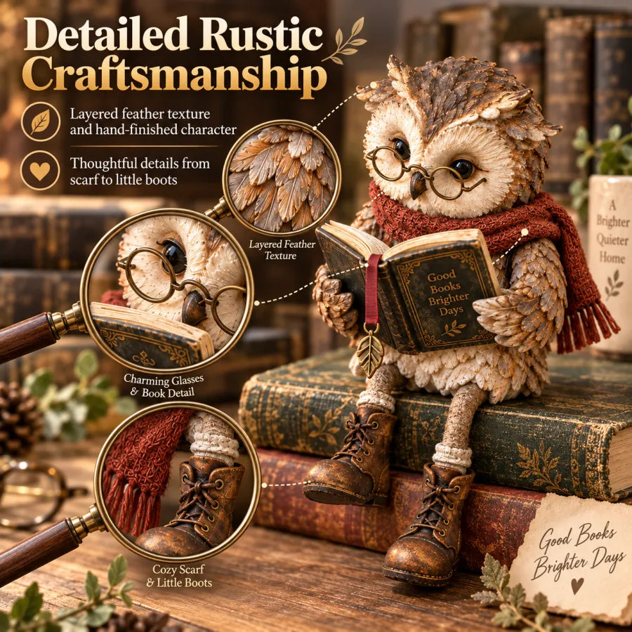 Owlio - Dekorative Eule mit Buch für Leseecke
