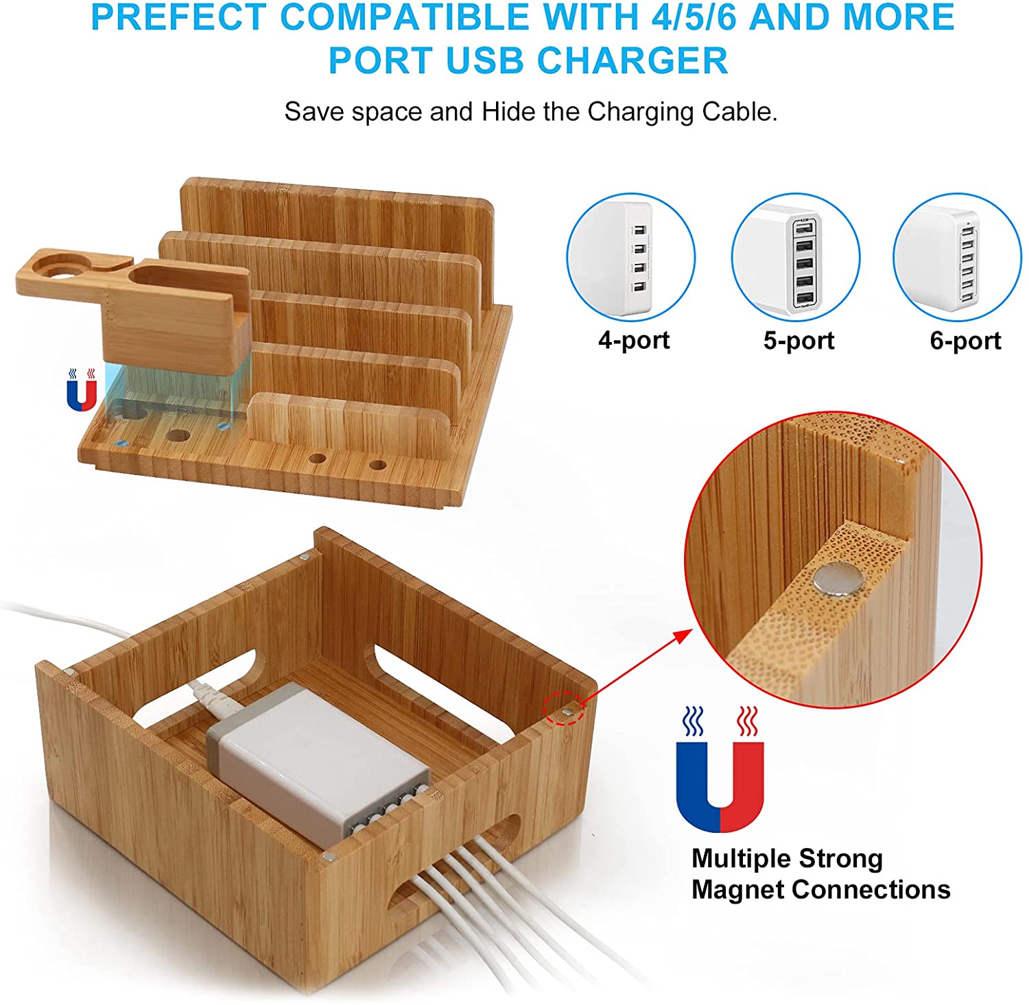 USB Ladestation Bambus 5 Port