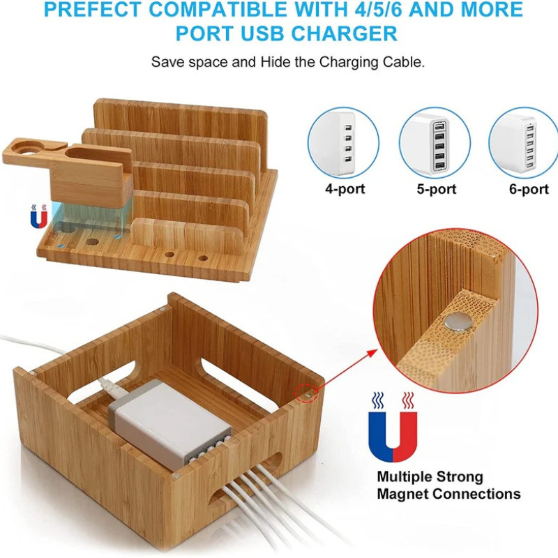 USB Ladestation Bambus 5 Port
