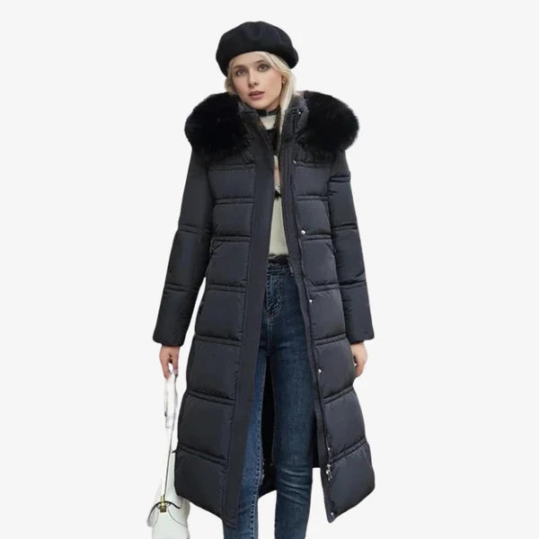 Rivka – Langärmliger Mantel mit Pelzkragen und verstellbarem Taillenbund