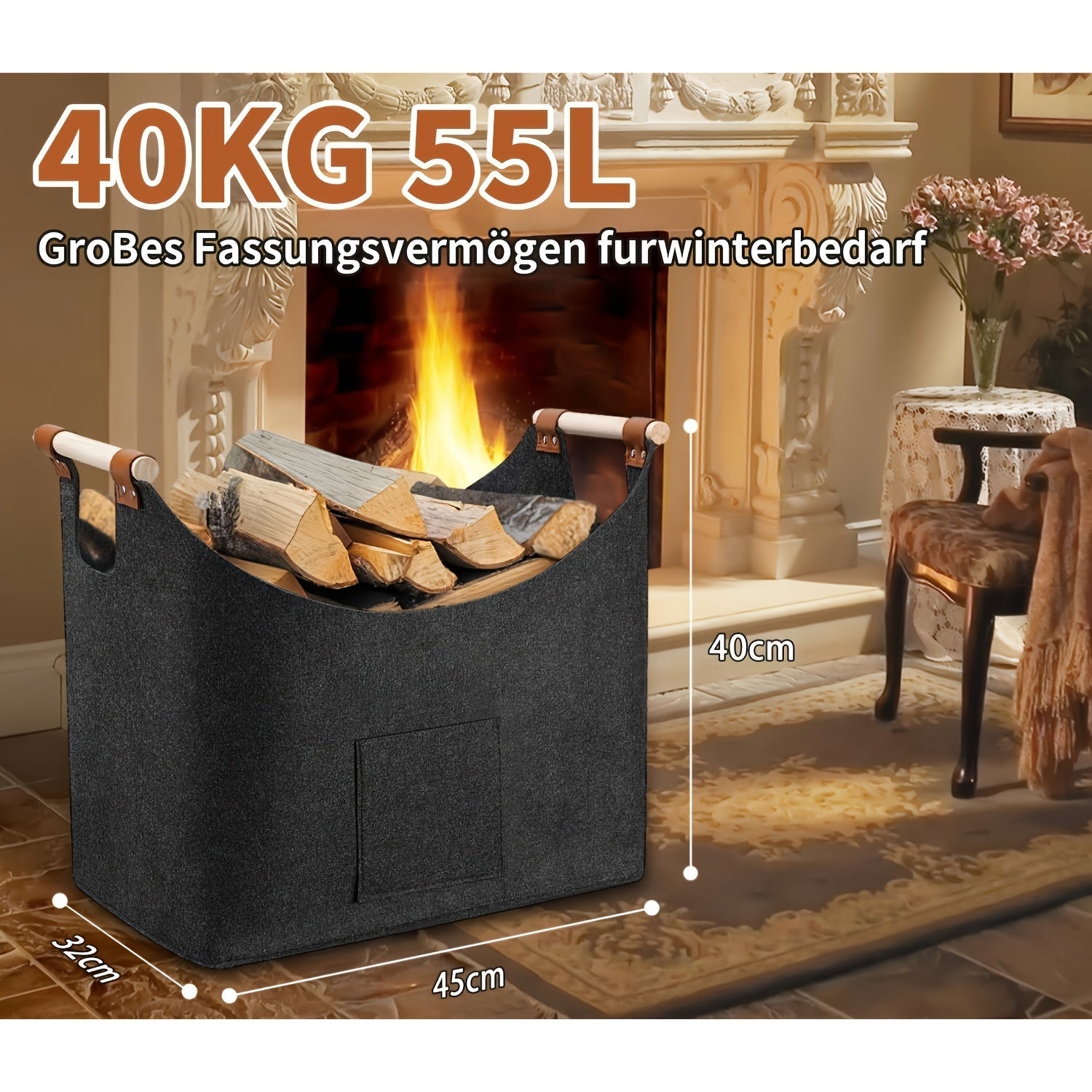 Kaminholzkorb faltbar mit großem Fassungsvermögen