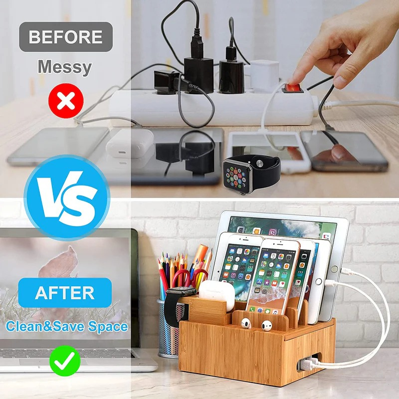 USB Ladestation Bambus 5 Port
