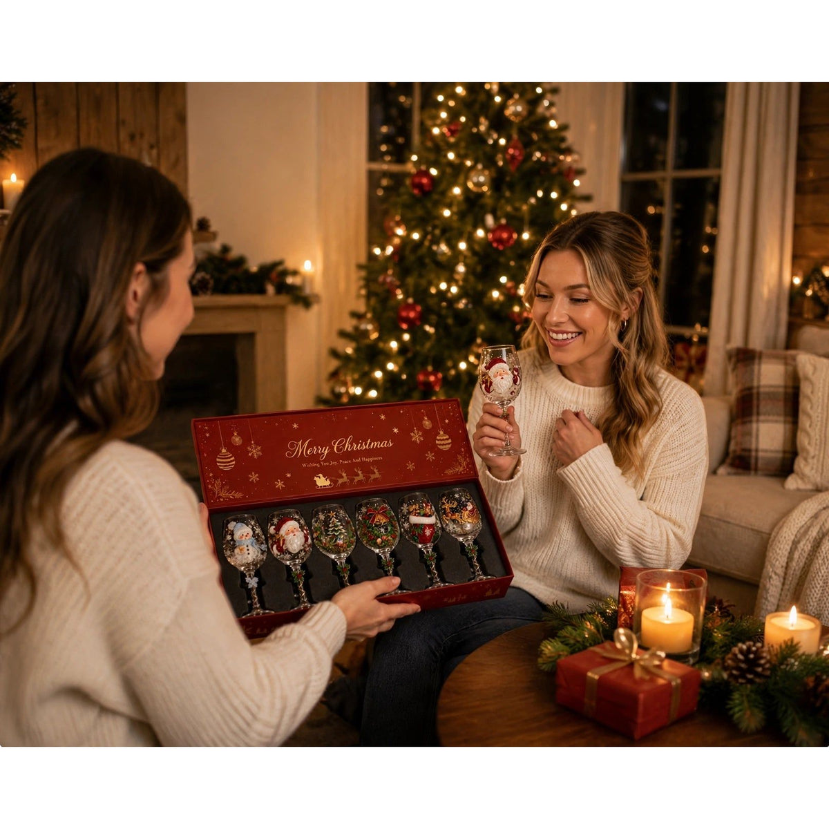 Festisip - Festliche Weihnachts-Weingläser mit Dekor