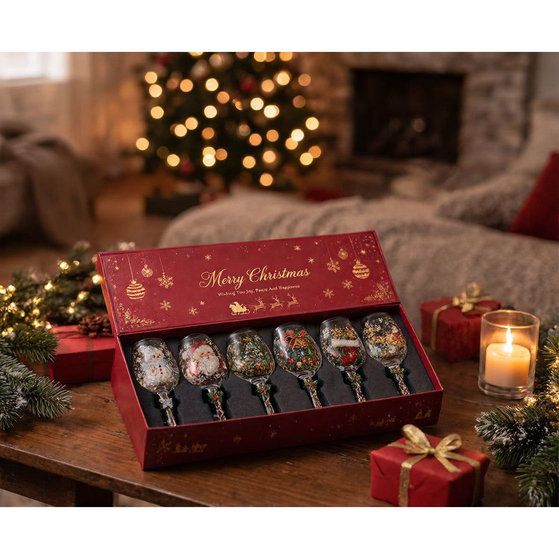 Festisip - Festliche Weihnachts-Weingläser mit Dekor