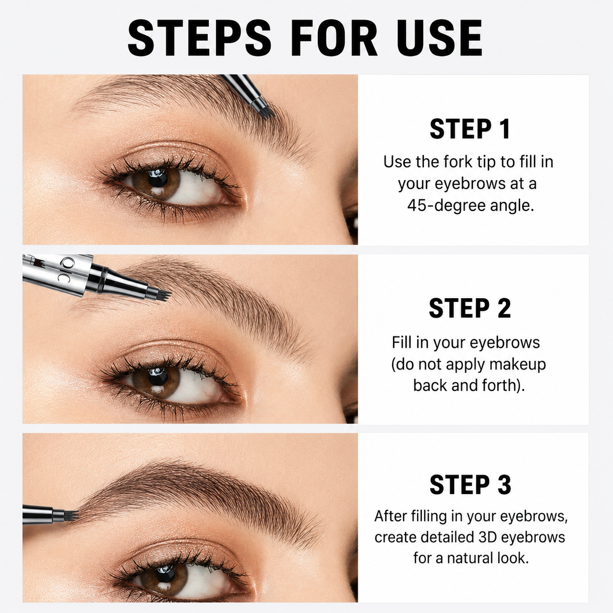 Augenbrauenstift | Wasserdichter 3D mit 4 Gabelspitzen | Microblading-Effekt | BrowFinesse