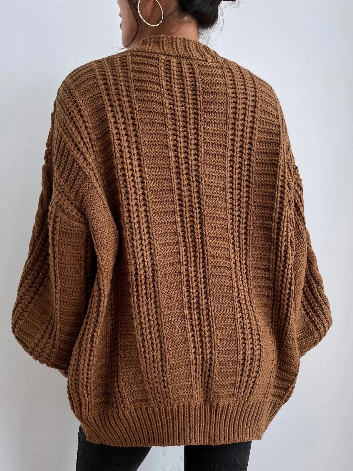 Cardivex - Damen-Strickjacke mit V-Ausschnitt und durchgehendem Zopfmuster