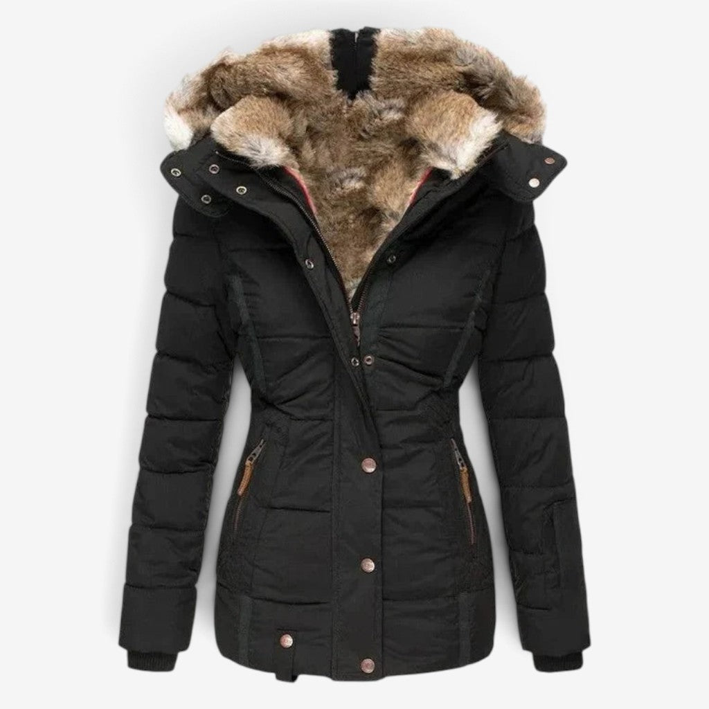 Pufflen - Langer Damen-Wintermantel mit abnehmbarer Kapuze und mehreren Taschen