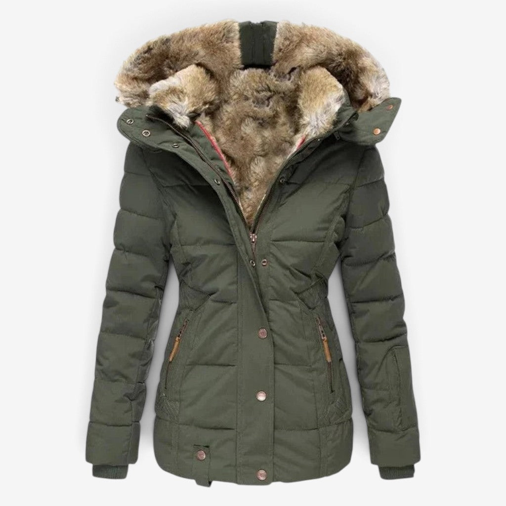 Pufflen - Langer Damen-Wintermantel mit abnehmbarer Kapuze und mehreren Taschen