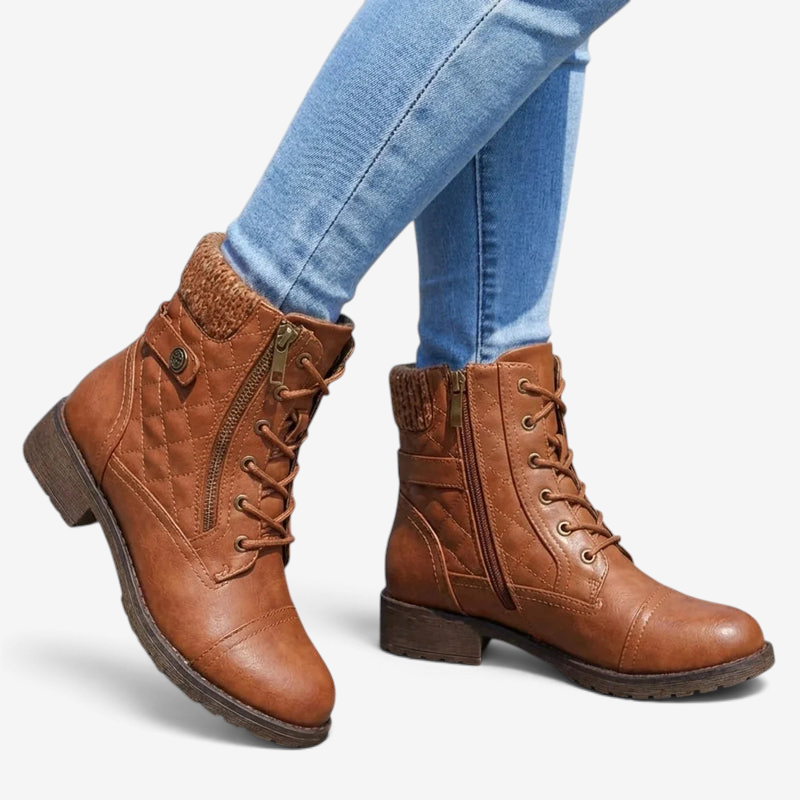 Quilven - Gestepptes Stiefeletten mit Rautenmuster und Schnürung