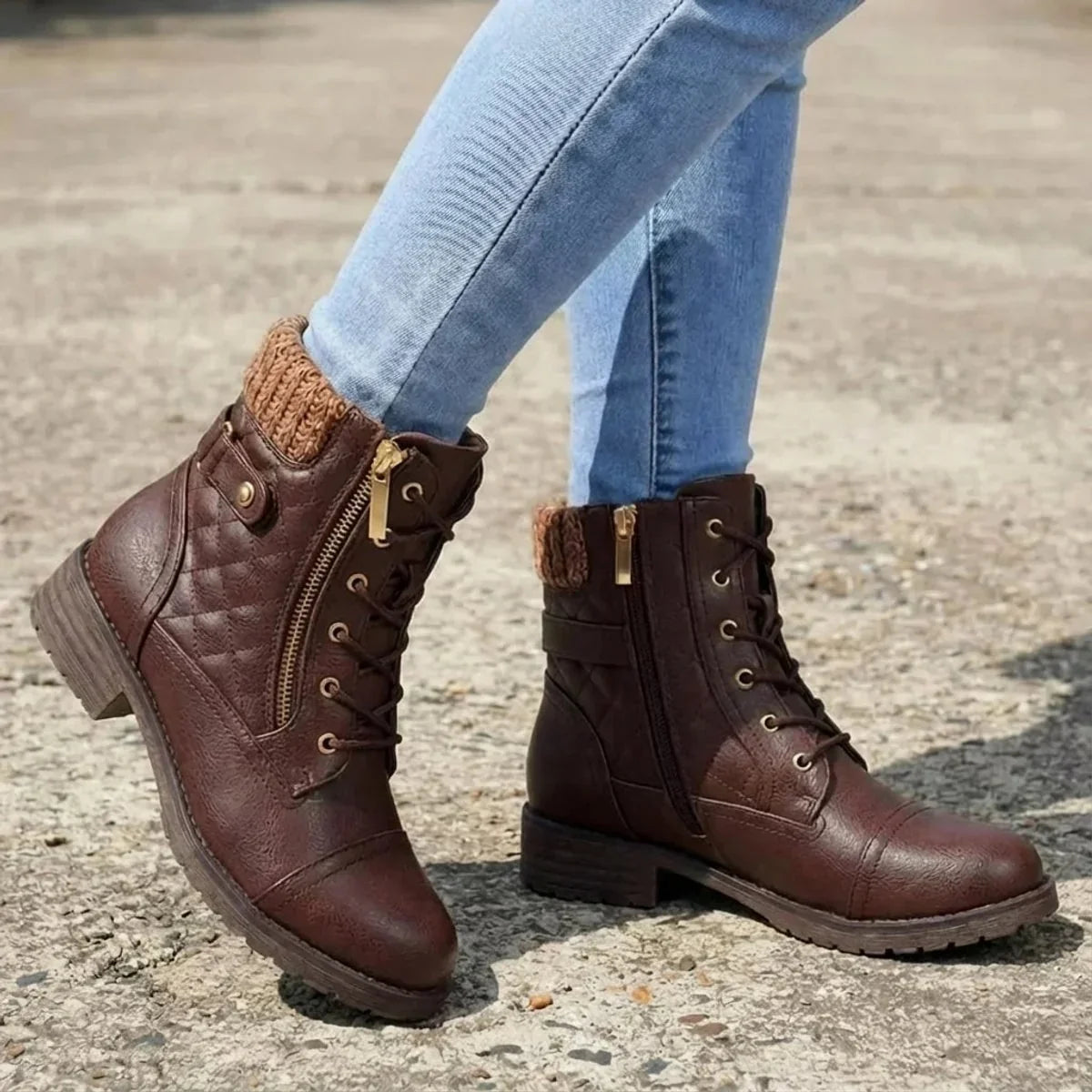 Quilven - Gestepptes Stiefeletten mit Rautenmuster und Schnürung