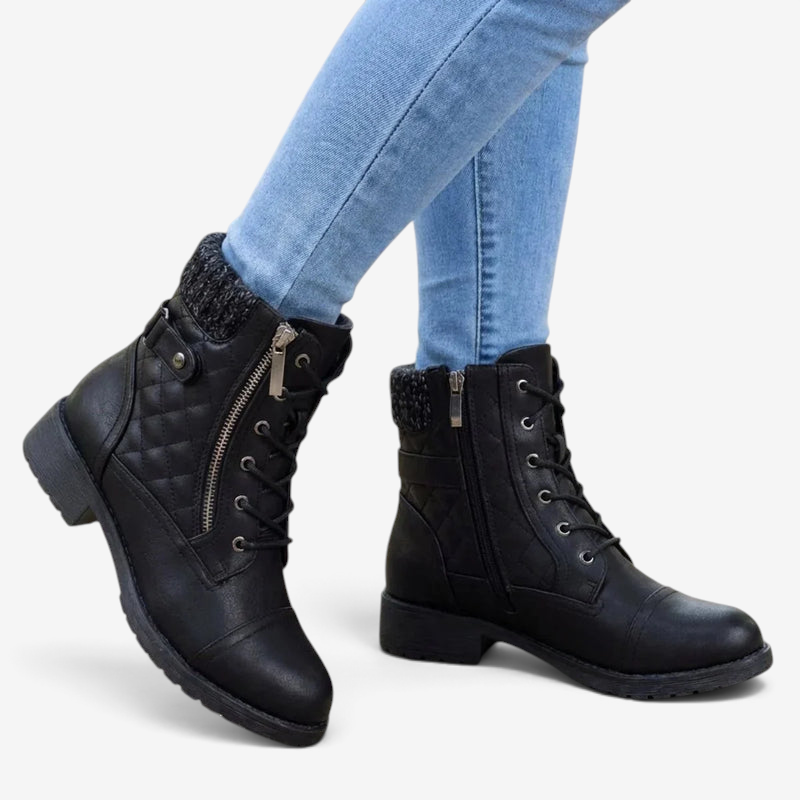 Quilven - Gestepptes Stiefeletten mit Rautenmuster und Schnürung