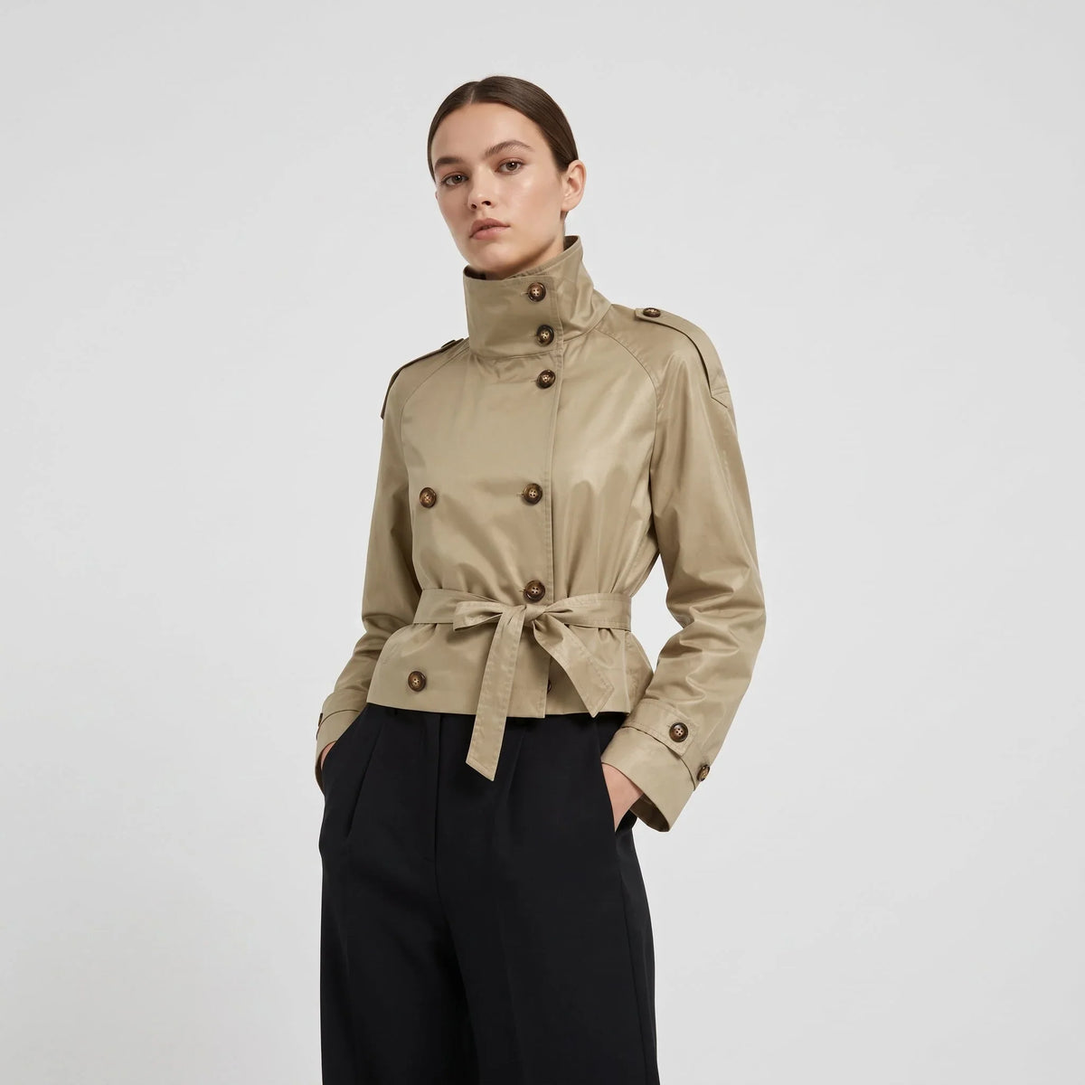 Trenchrex - Damen-Trenchcoat mit Doppelknopfverschluss und Bindegürtel