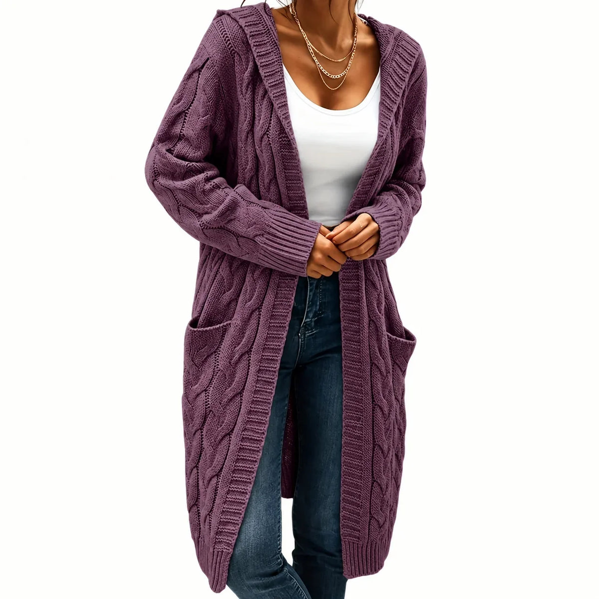 Stitchvest - Strickjacke ohne Kragen mit integrierter Tasche
