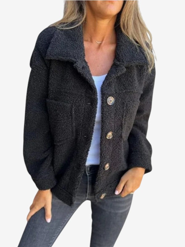 Teddlyn - Damen-Oversize-Mantel mit Teddystruktur und Knopfverschluss