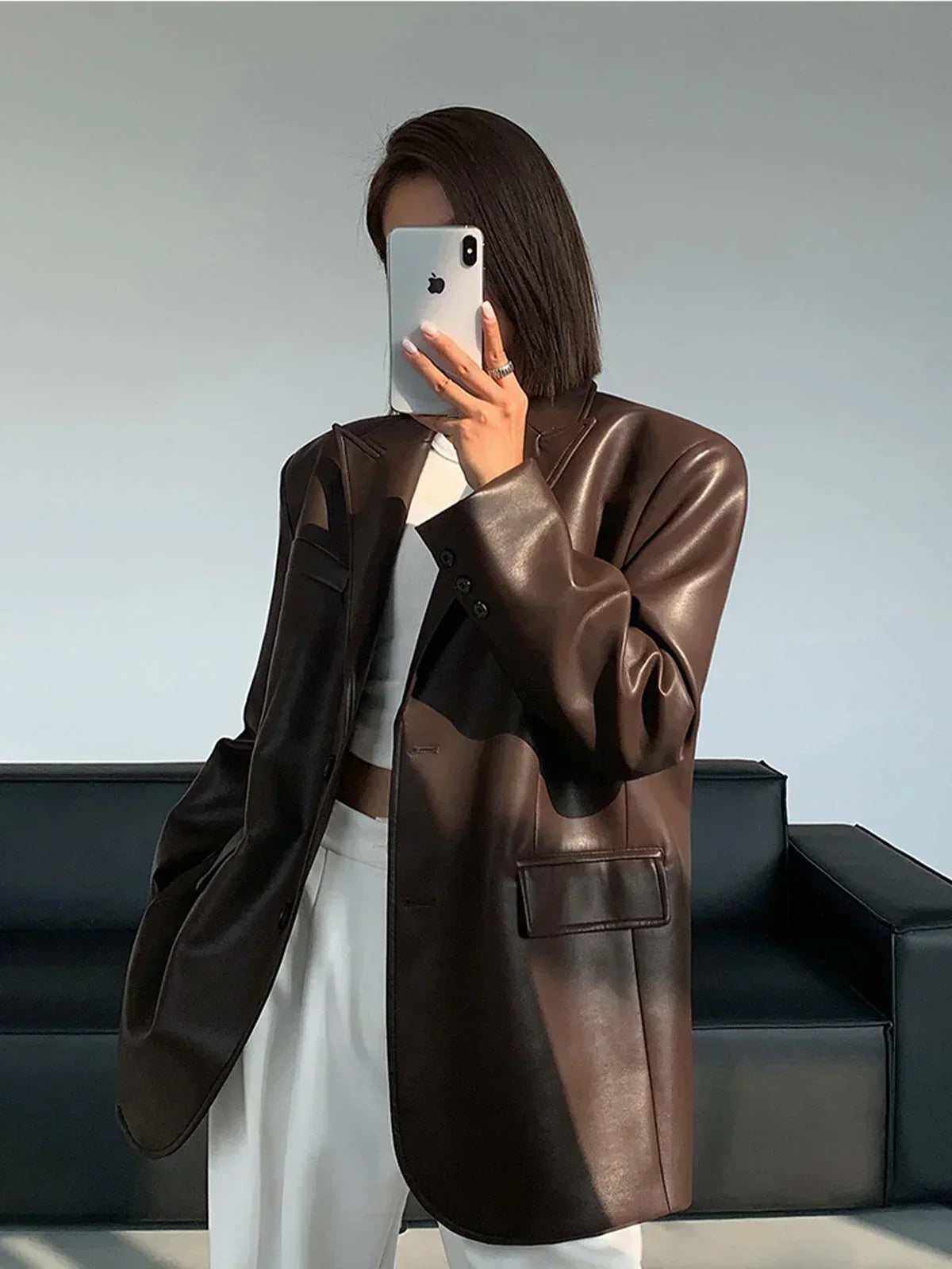 Pocketvex - Oversize Blazer für Damen mit Reverskragen und Knopfverschluss
