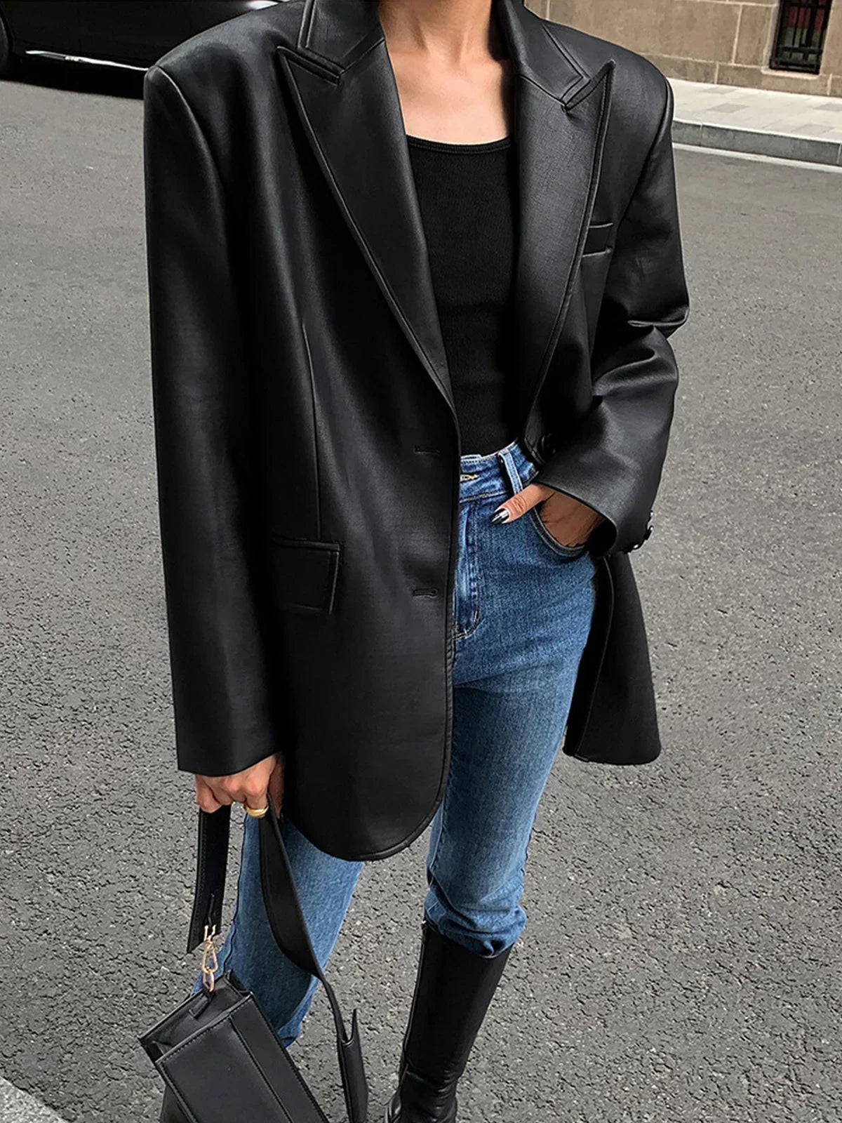 Pocketvex - Oversize Blazer für Damen mit Reverskragen und Knopfverschluss