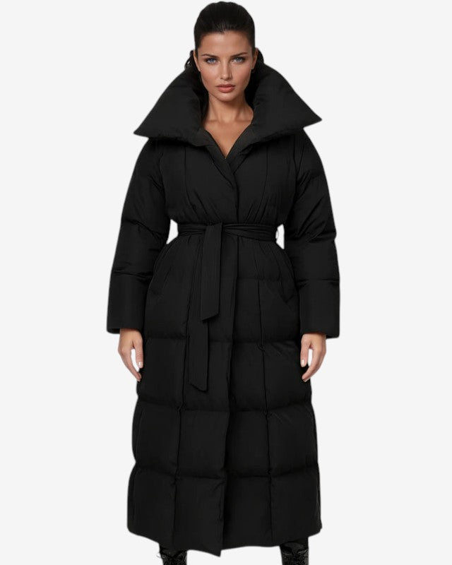 Beltrex - Lange Damen-Steppparka mit Taillengürtel und Oversize-Kragen