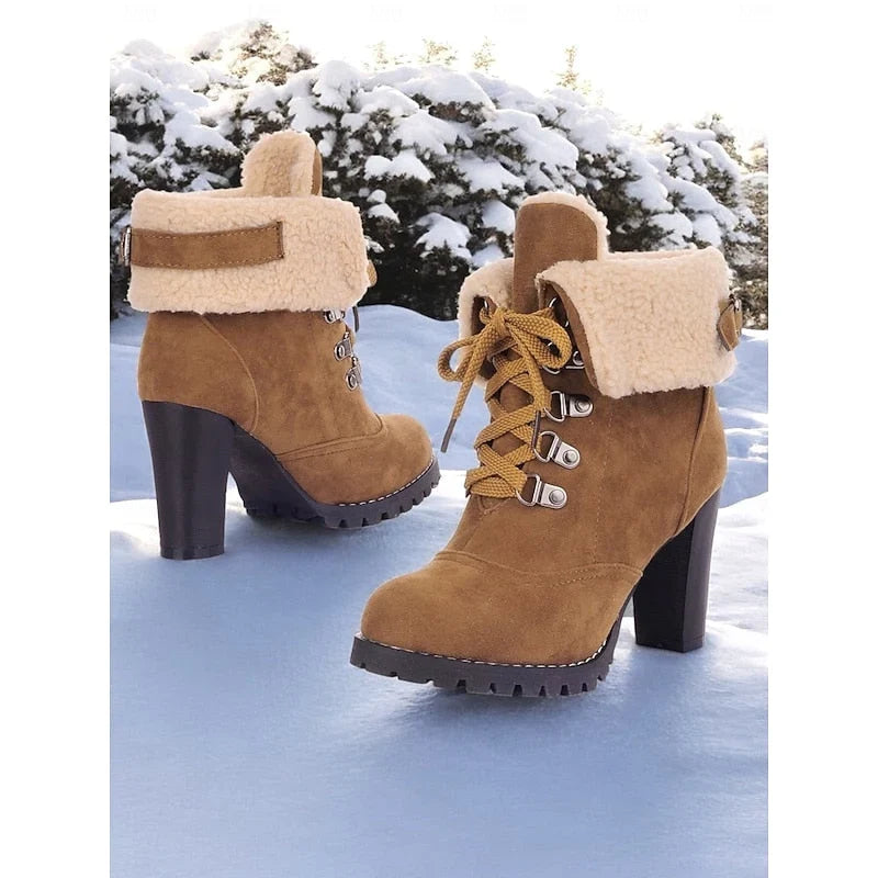 Bucklen - Bottines mit Schnürung und umklappbarem Kragen aus Bouclé