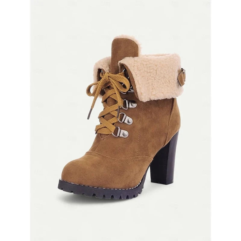 Bucklen - Bottines mit Schnürung und umklappbarem Kragen aus Bouclé