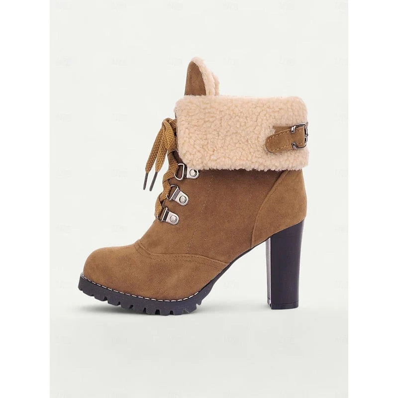 Bucklen - Bottines mit Schnürung und umklappbarem Kragen aus Bouclé