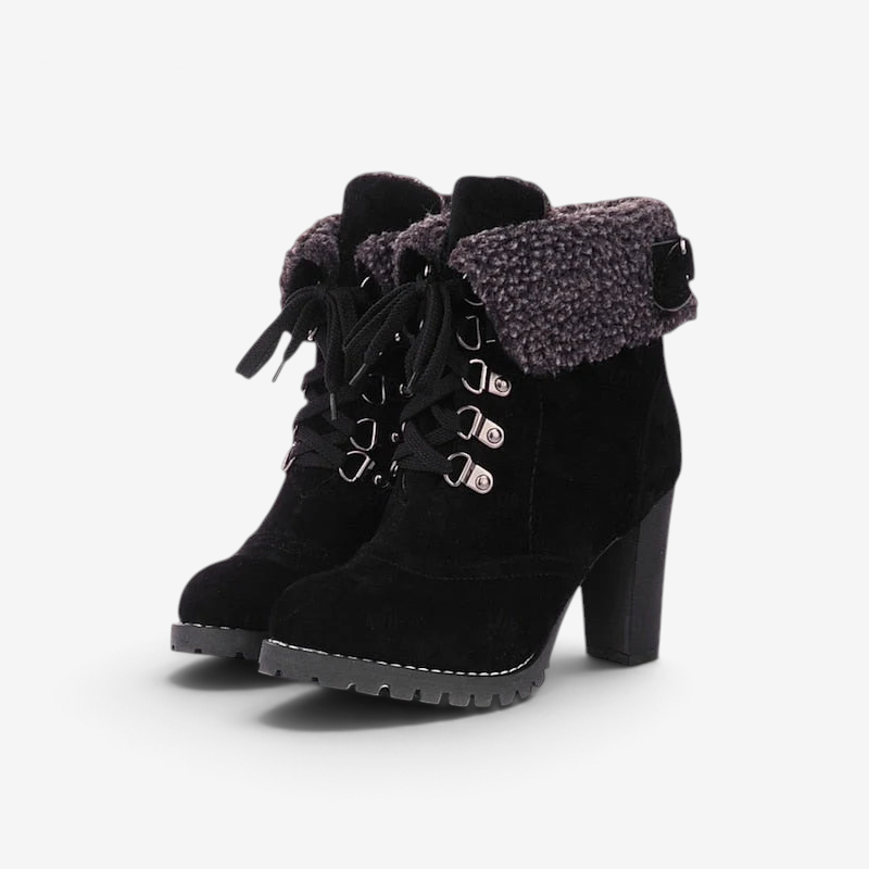 Bucklen - Bottines mit Schnürung und umklappbarem Kragen aus Bouclé
