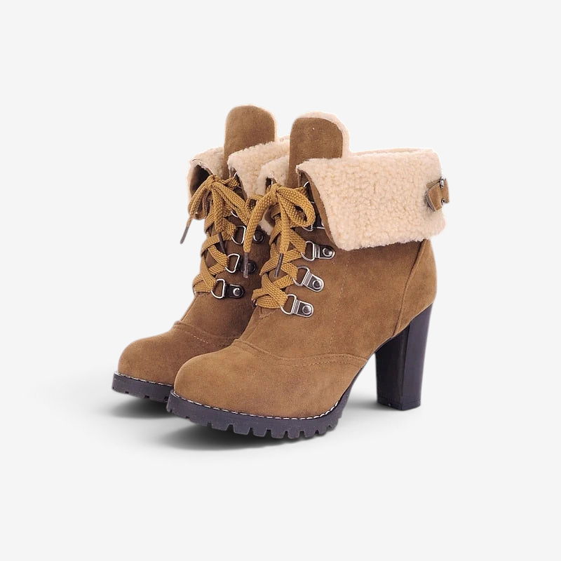 Bucklen - Bottines mit Schnürung und umklappbarem Kragen aus Bouclé