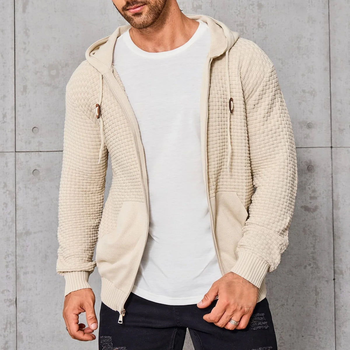 Ribmere - Herren-Sweatshirt mit Kapuze und Zopfmuster