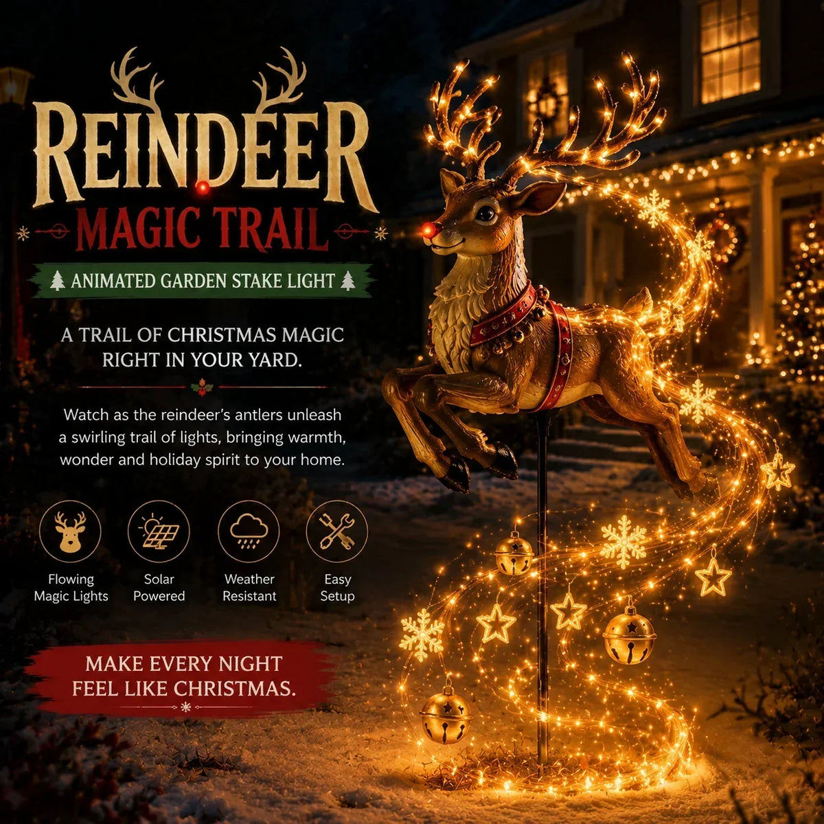 Clausglow - Solarbetriebene Weihnachtsdekoration mit fliegendem Schlitten