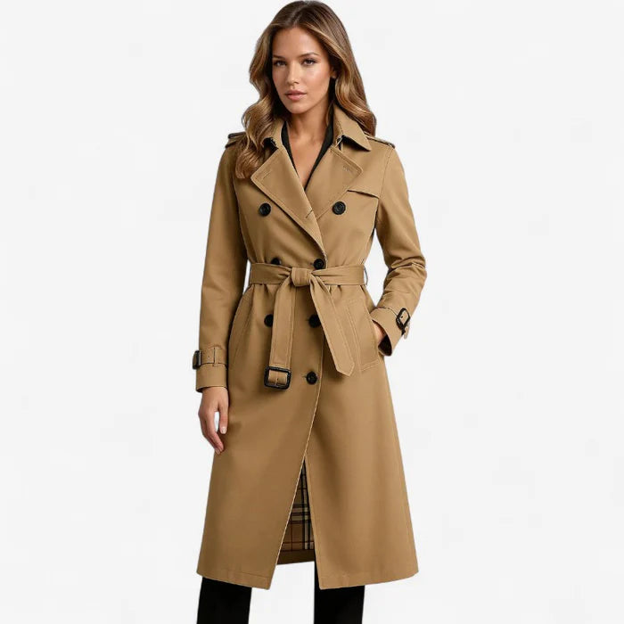 Sarah – Langer Trenchcoat mit Gürtel und Knopfleiste
