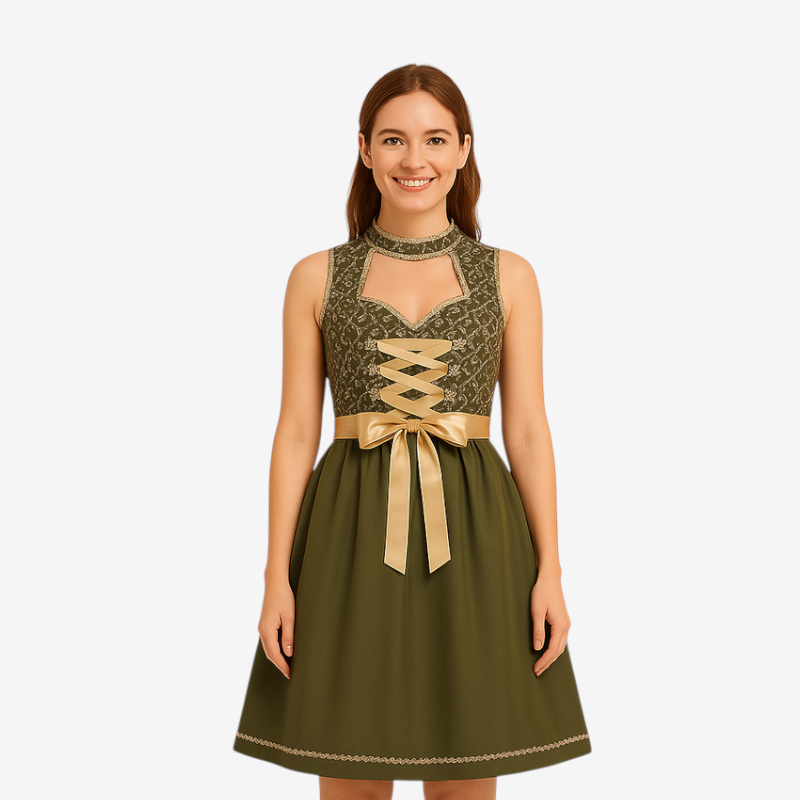 Kurzes Damen-Dirndl mit Schnürmieder und Schürze