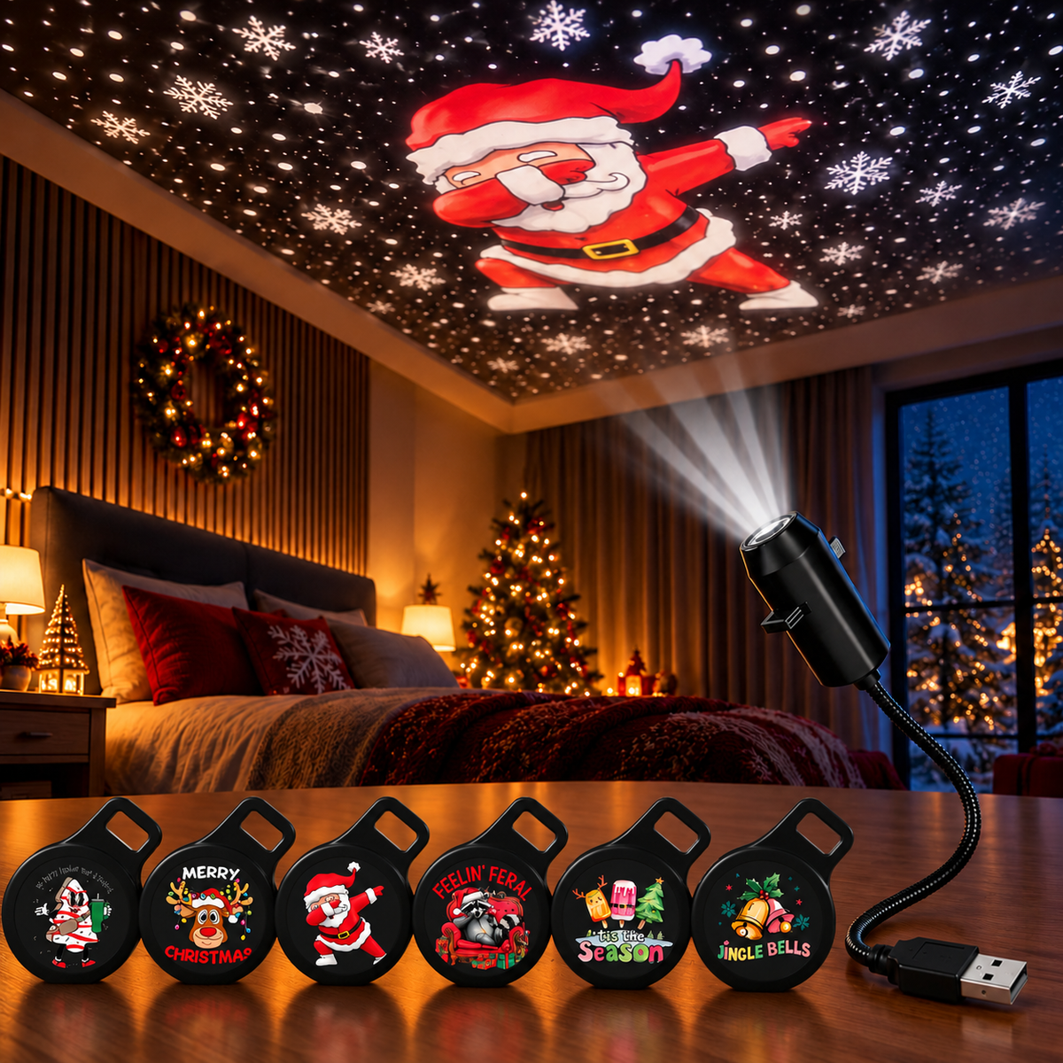 FestivoBeam - USB LED Projektorlampe mit Weihnachtsmotiven