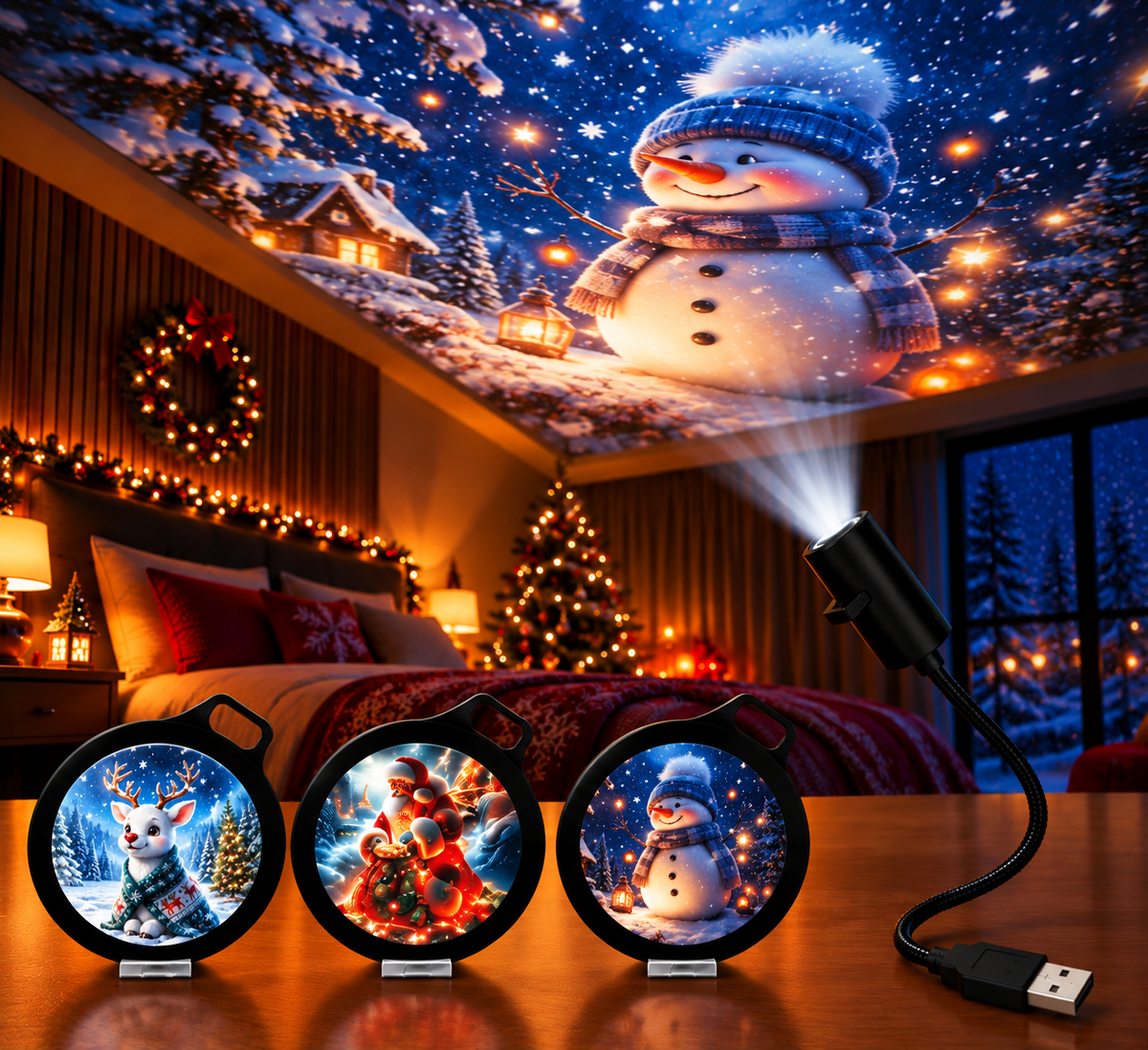 FestivoBeam - USB LED Projektorlampe mit Weihnachtsmotiven