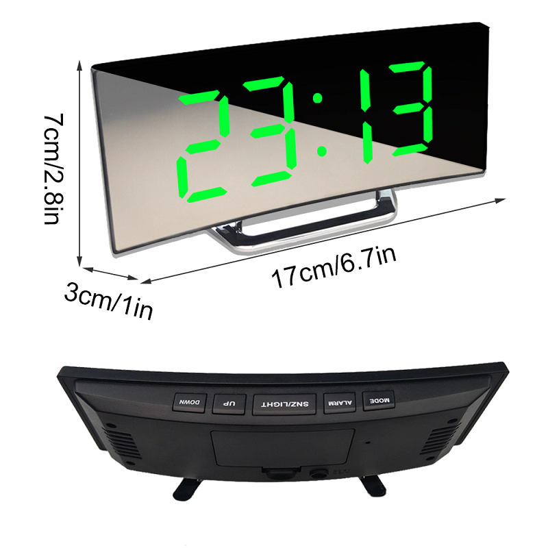 Digitaluhr | LED Spiegelwecker | Auto Dimmung blendfrei | CurveClock