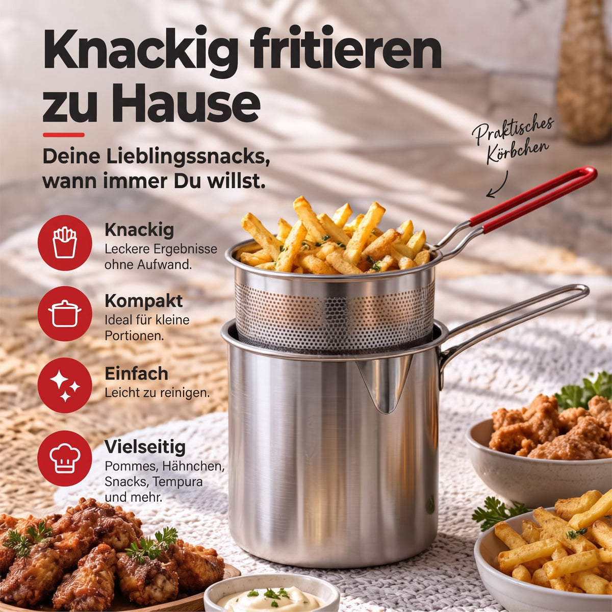 Snackfry - Kompakte Edelstahl-Fritteuse mit Frittierkorb