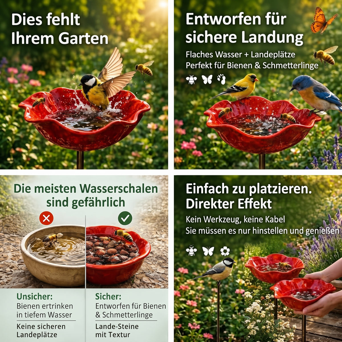 Petalbath - Vogelbad mit Klatschmohn-Design für den Garten