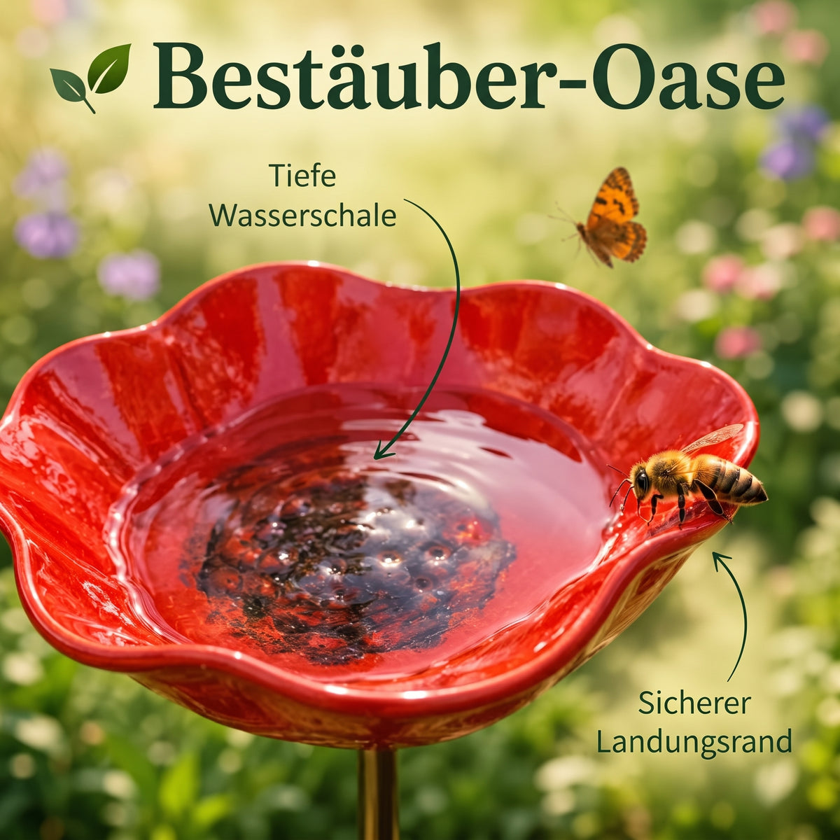 Petalbath - Vogelbad mit Klatschmohn-Design für den Garten